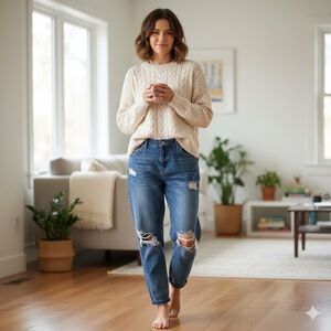 Low Rise Slim Boyfriend Ripped Jeans Casual Relaxed Fit Size 13